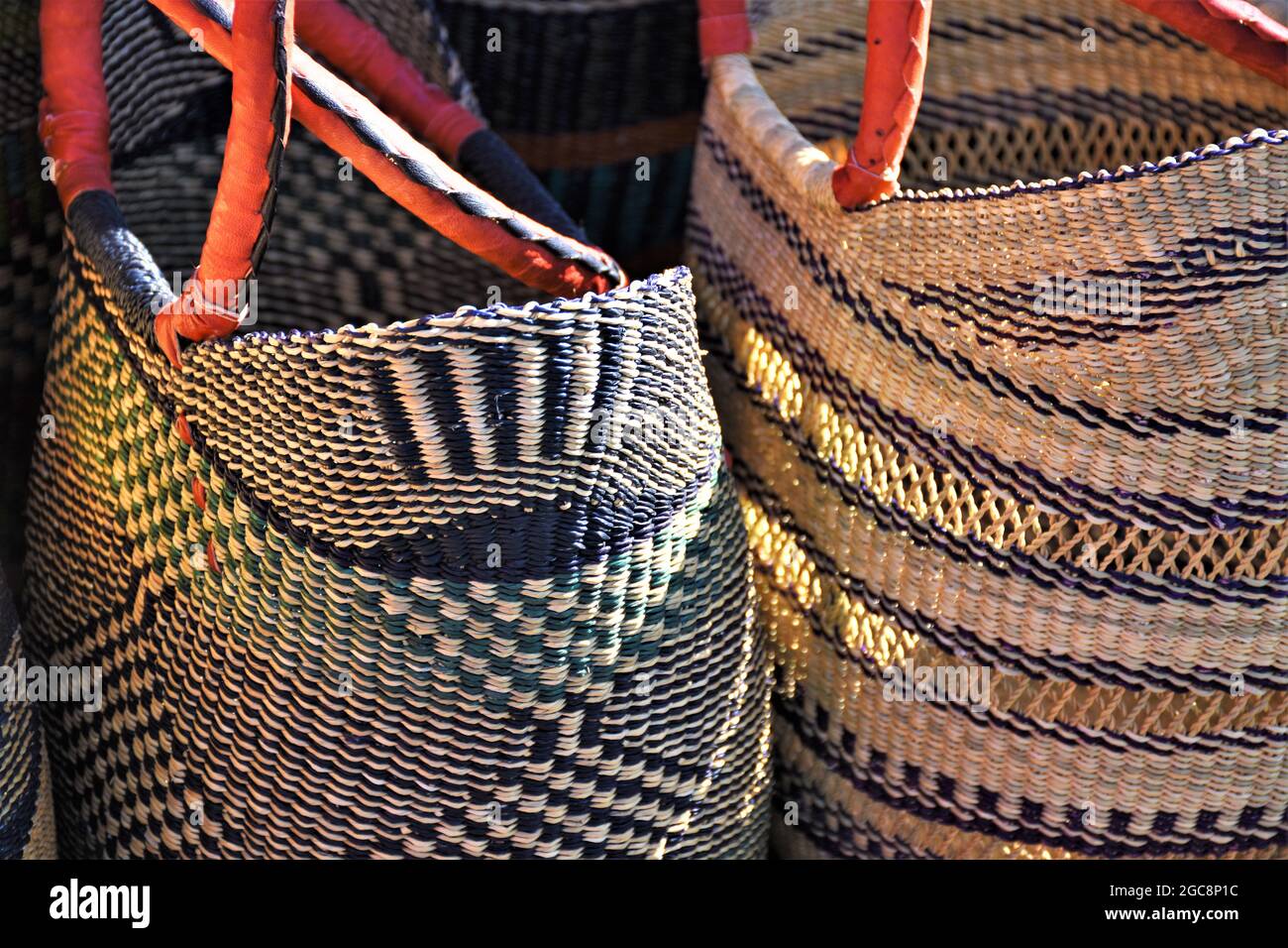 Hand made fair trade African colorful baskets woven by locals which are ...