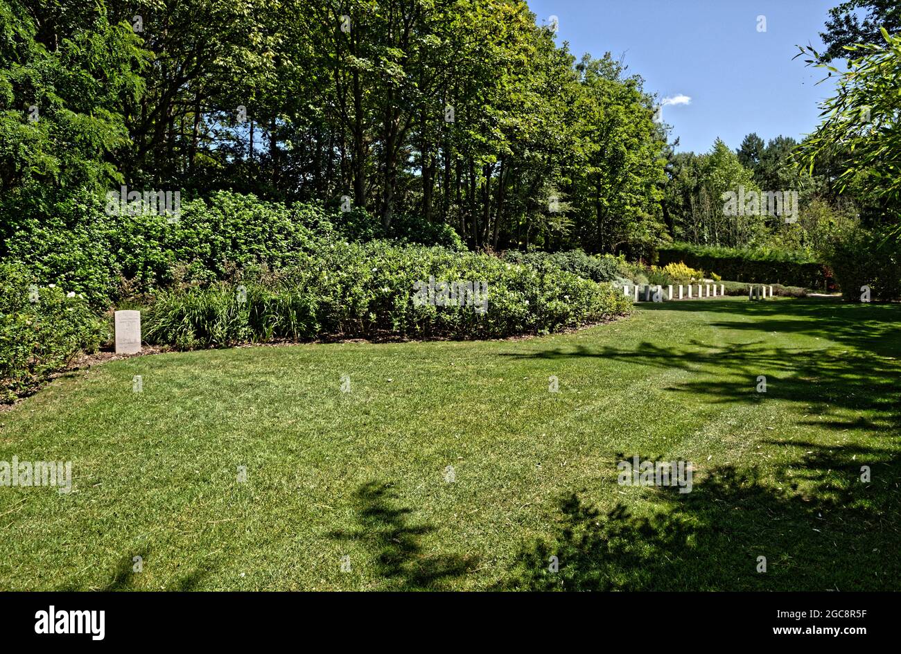 First World War military cemetery at Étaples, with more than 11,500 graves.  Chinese grave and Indian graves away from British and Dominion graves. Stock Photo