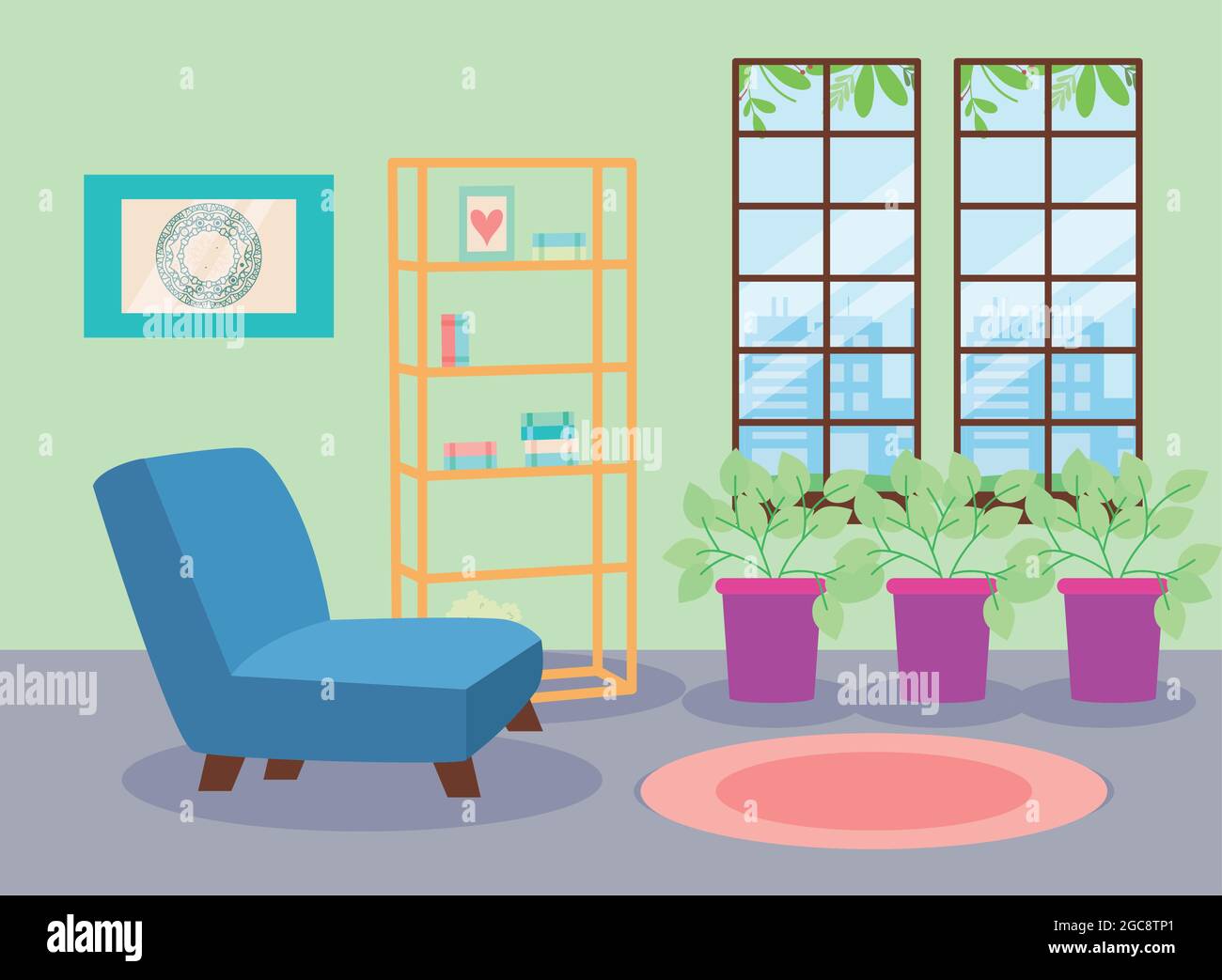 shelving and houseplants living scene Stock Vector Image & Art - Alamy