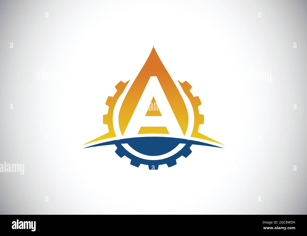 Initial A monogram alphabet with gear swoosh and oil. Oil and gas logo