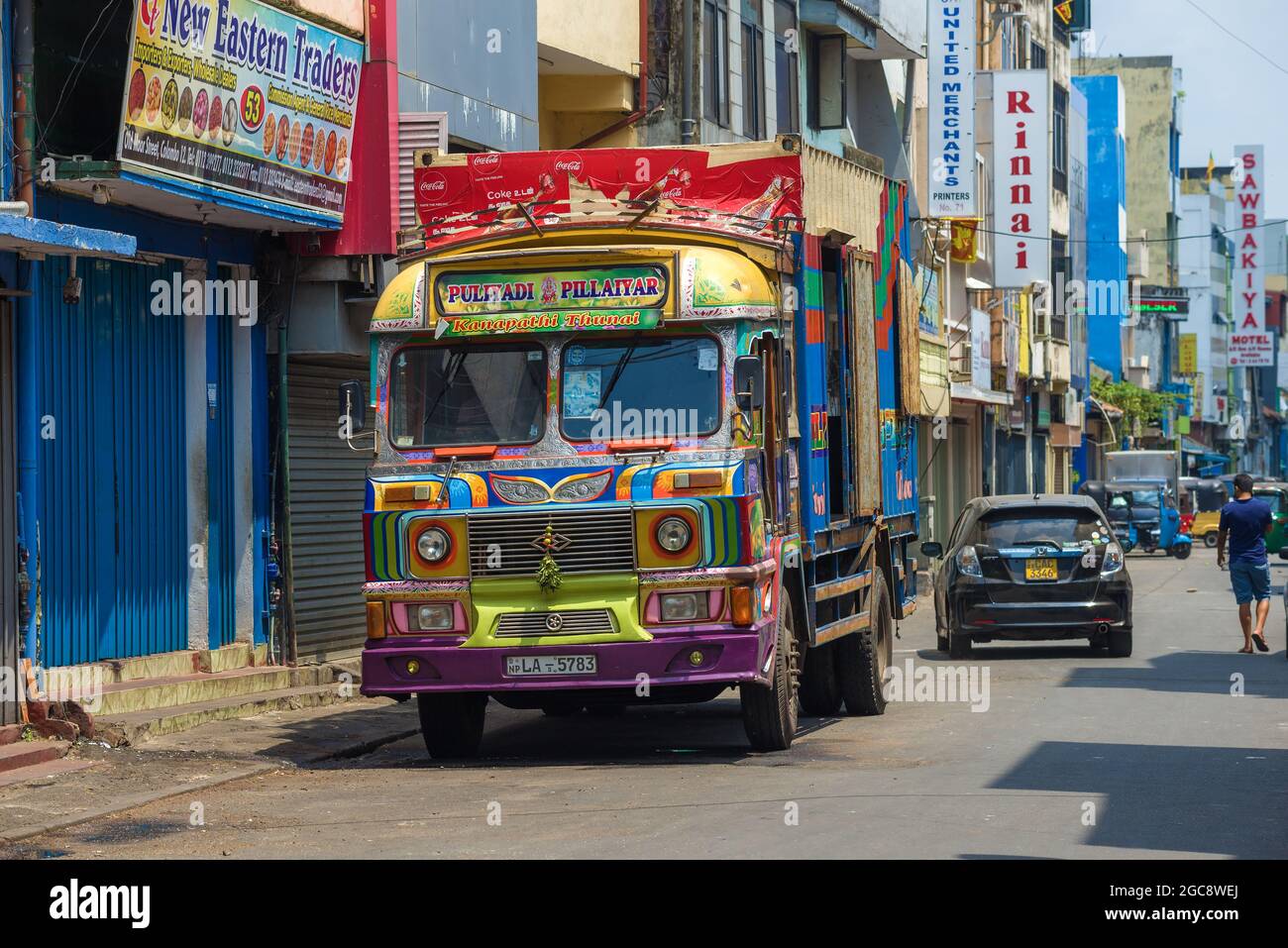 COLOMBO, SRI LANKA - FEBRUARY 23, 2020: Sri Lankan truck Lanka Ashok Leyland in the cityscape Stock Photo