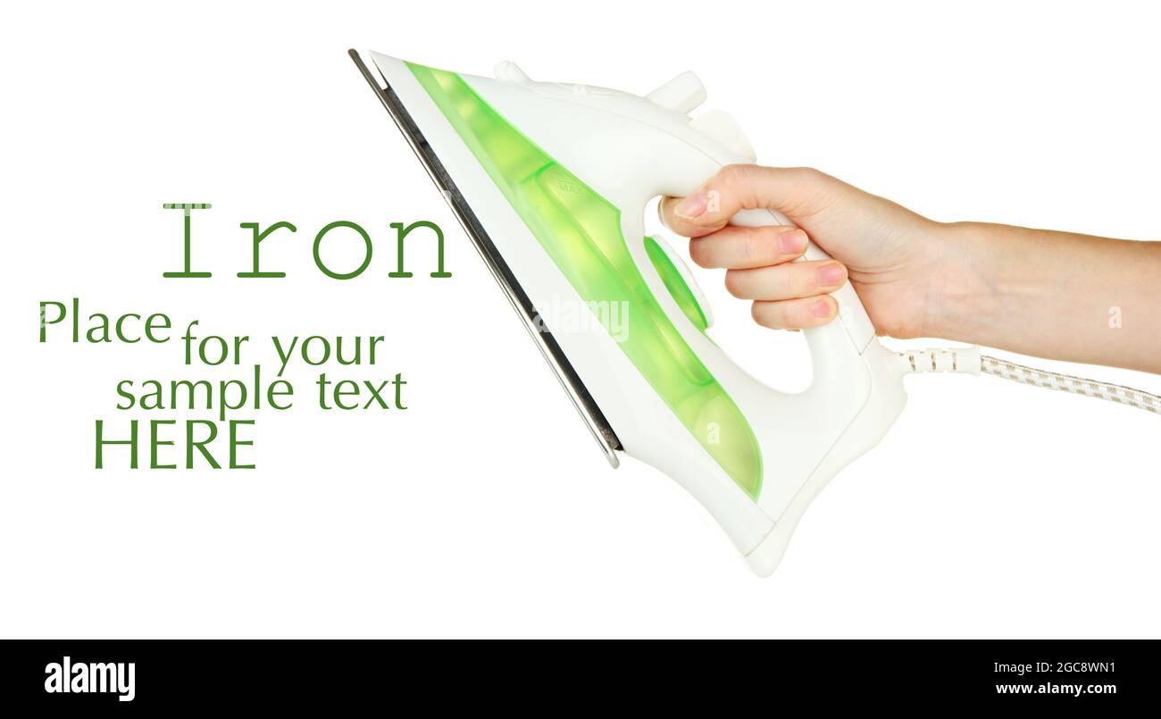 Steam iron in hand, isolated on white Stock Photo Alamy
