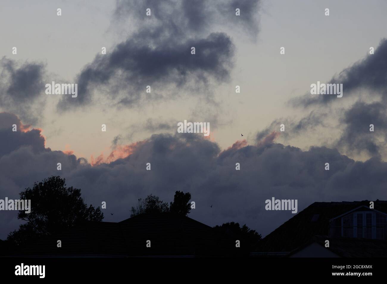Cloud formations seen on a windy day in summer 2021. Stock Photo