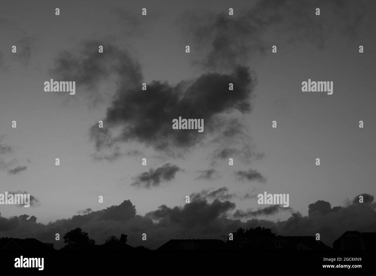 Cloud formations seen on a windy day in summer 2021. Stock Photo