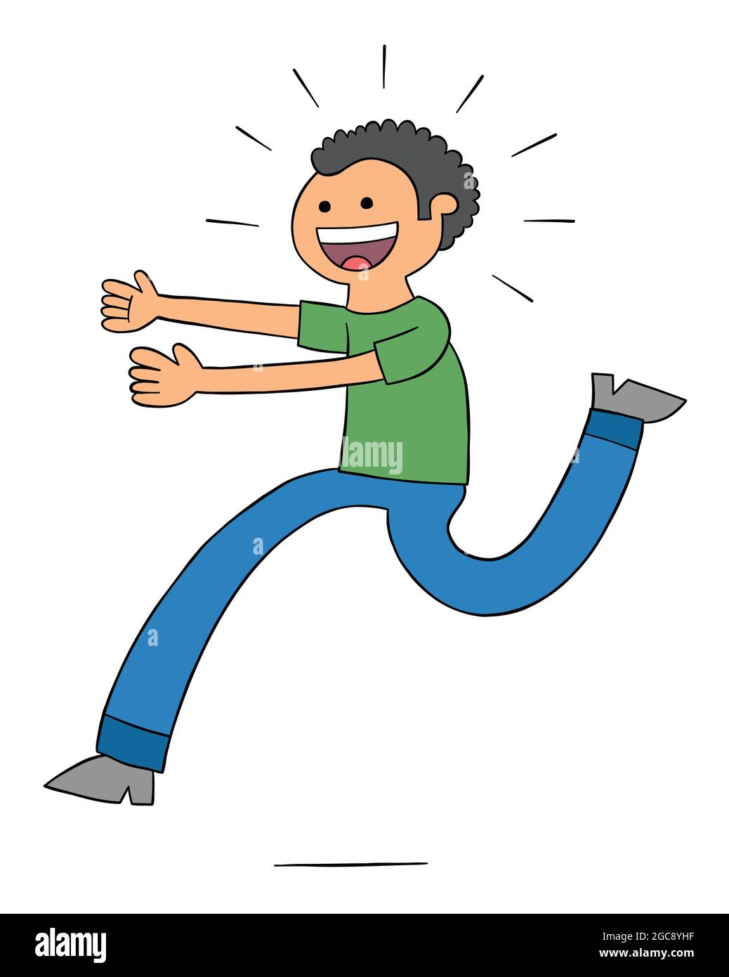 Cartoon excited man comes running, vector illustration. Colored and black  outlines Stock Vector Image \u0026 Art - Alamy, image size:1038x1390
