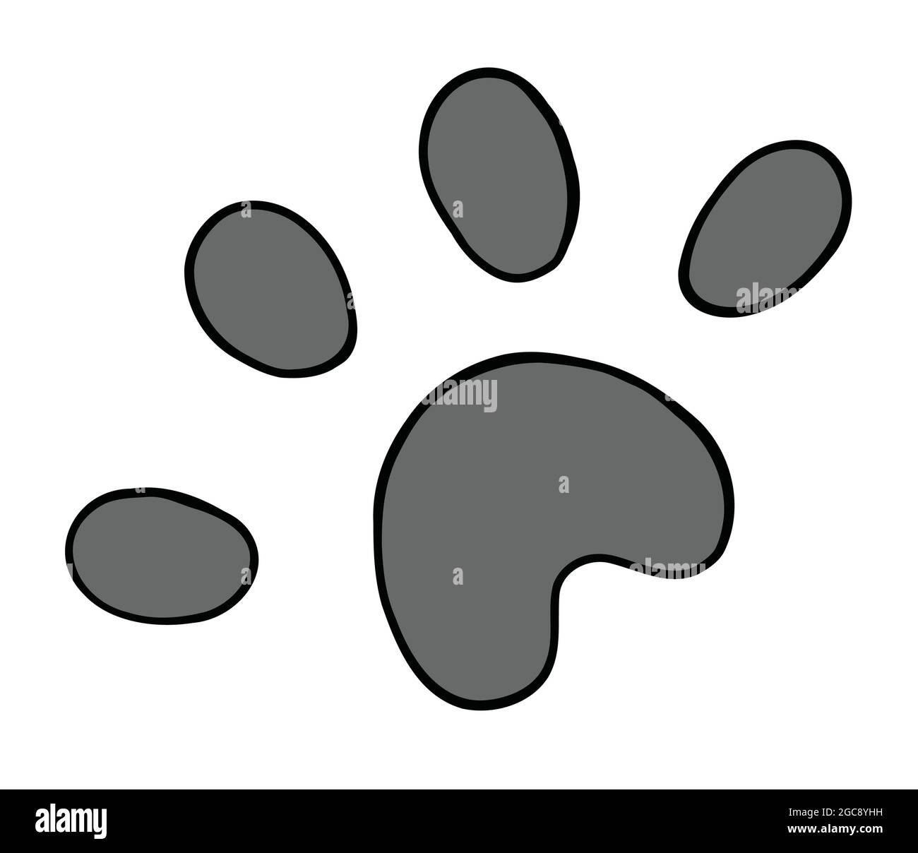Cartoon animal footprint, vector illustration. Colored and black outlines. Stock Vector