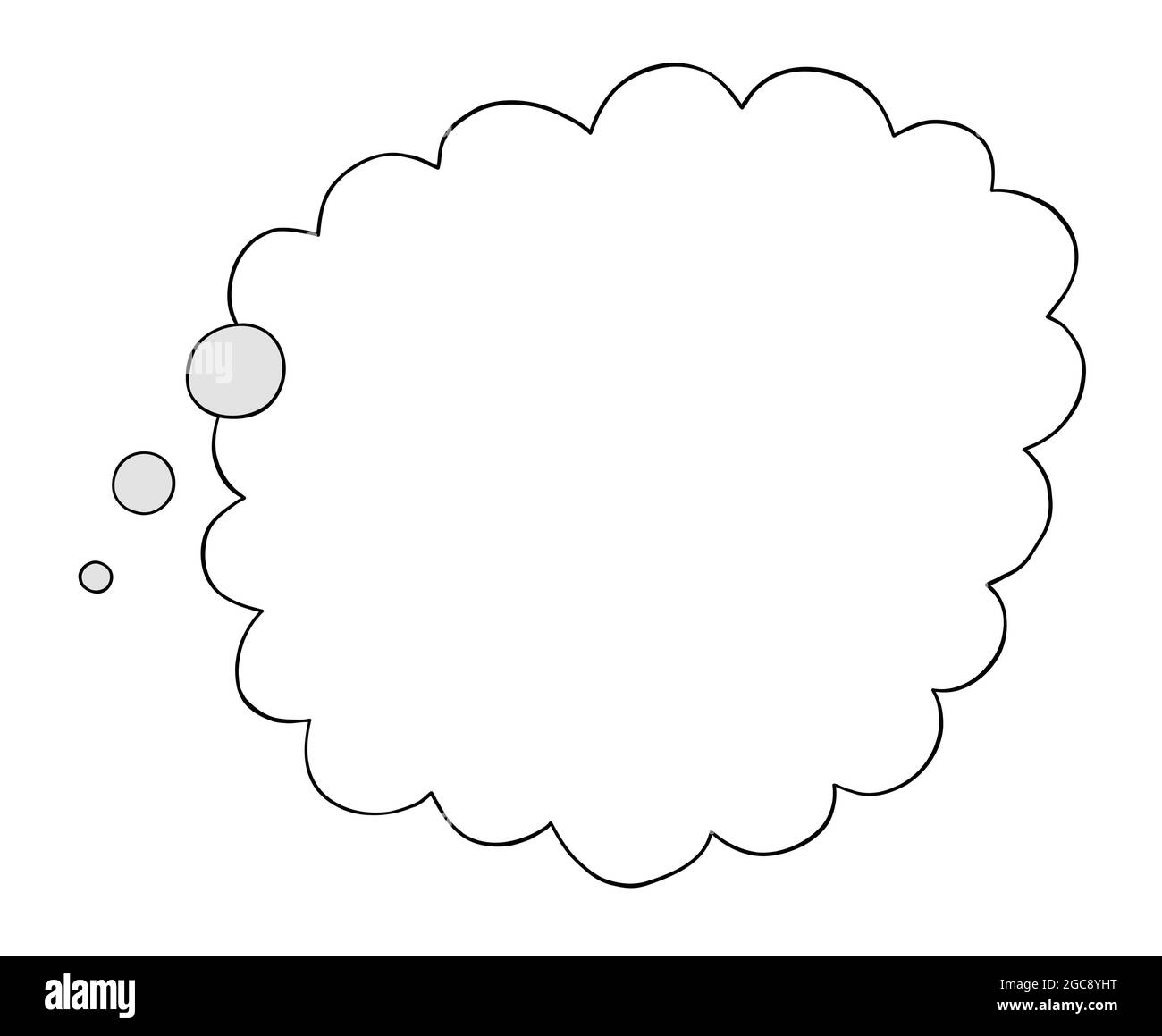 Cartoon blank thought bubble, vector illustration. Colored and black outlines. Stock Vector