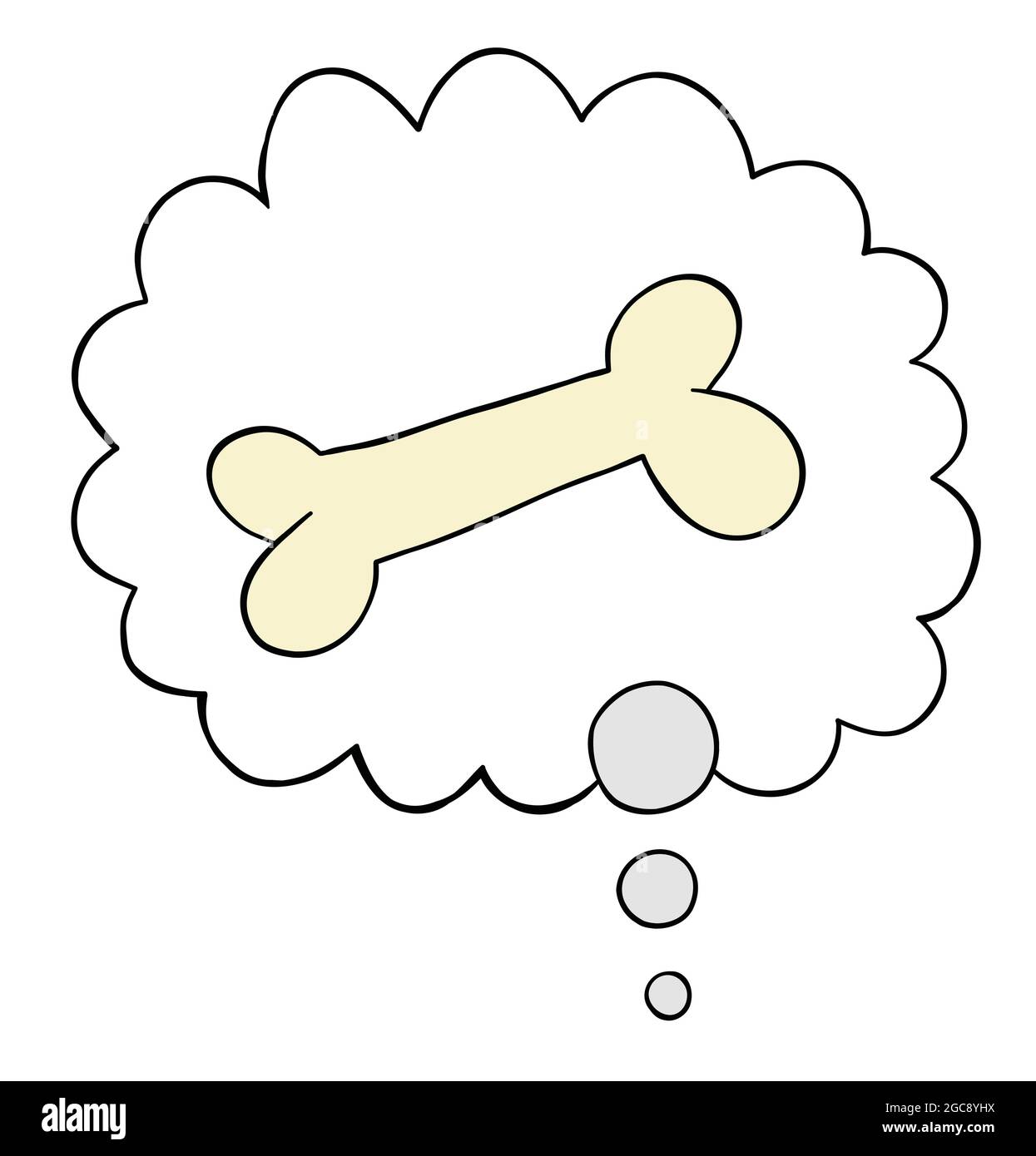 Cartoon dog dreaming of bone, vector illustration. Colored and black