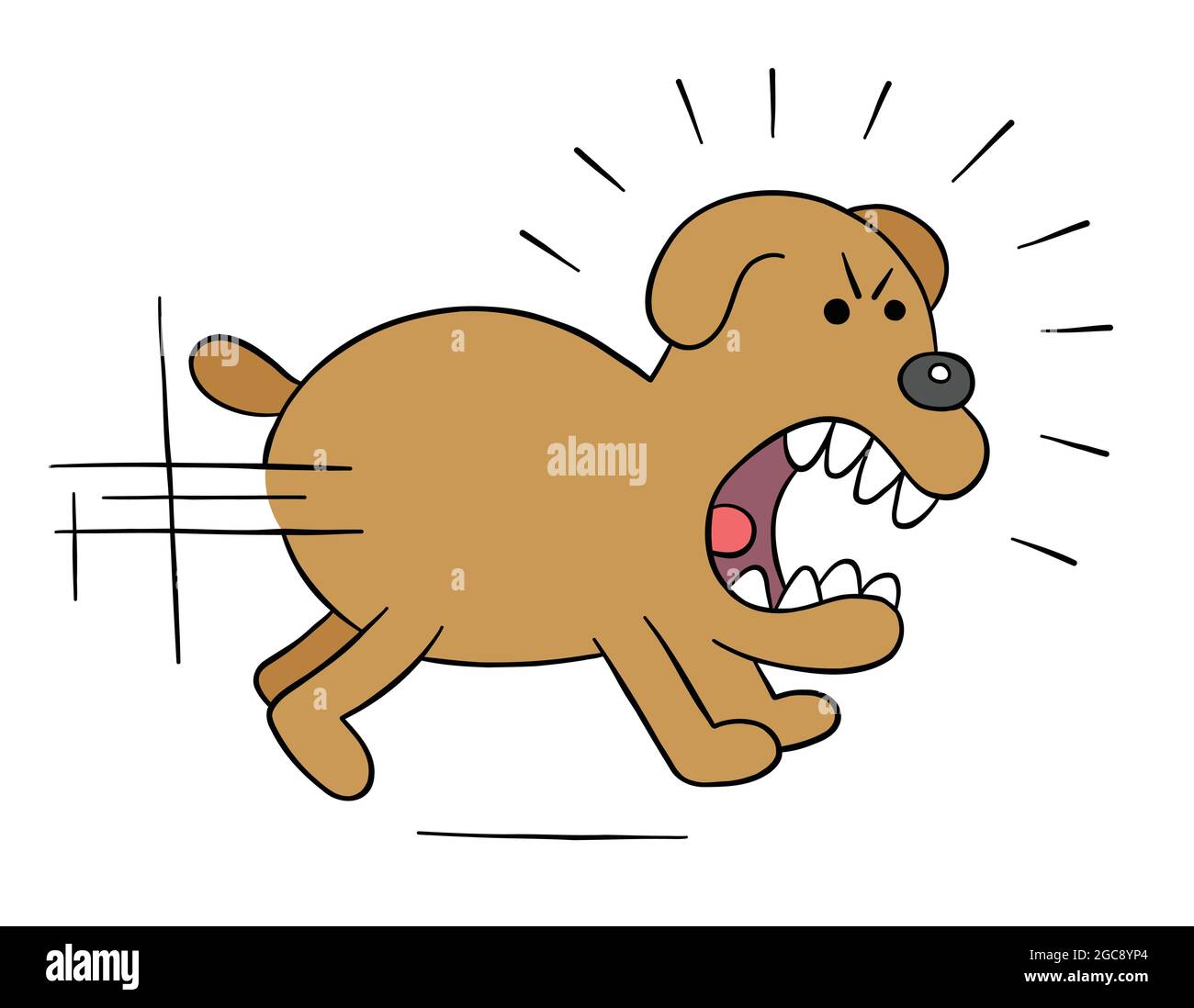Cartoon angry dog chasing, vector illustration. Colored and black outlines. Stock Vector