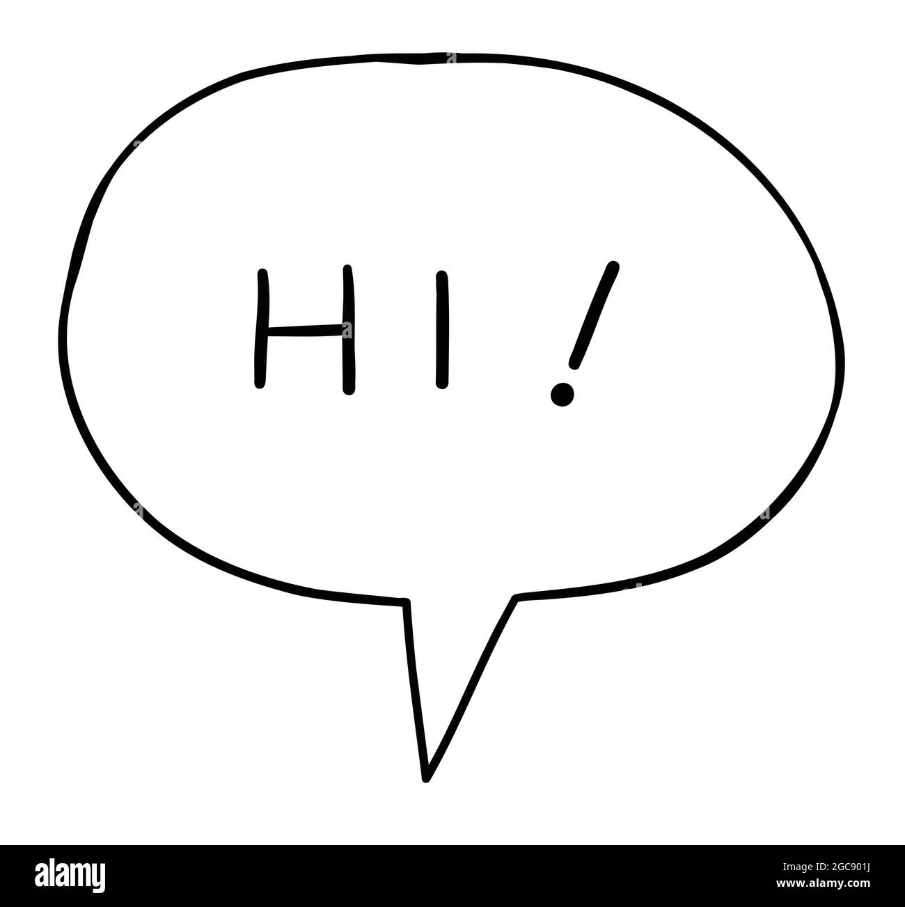Cartoon hi speech bubble, vector illustration. Black outlines Stock