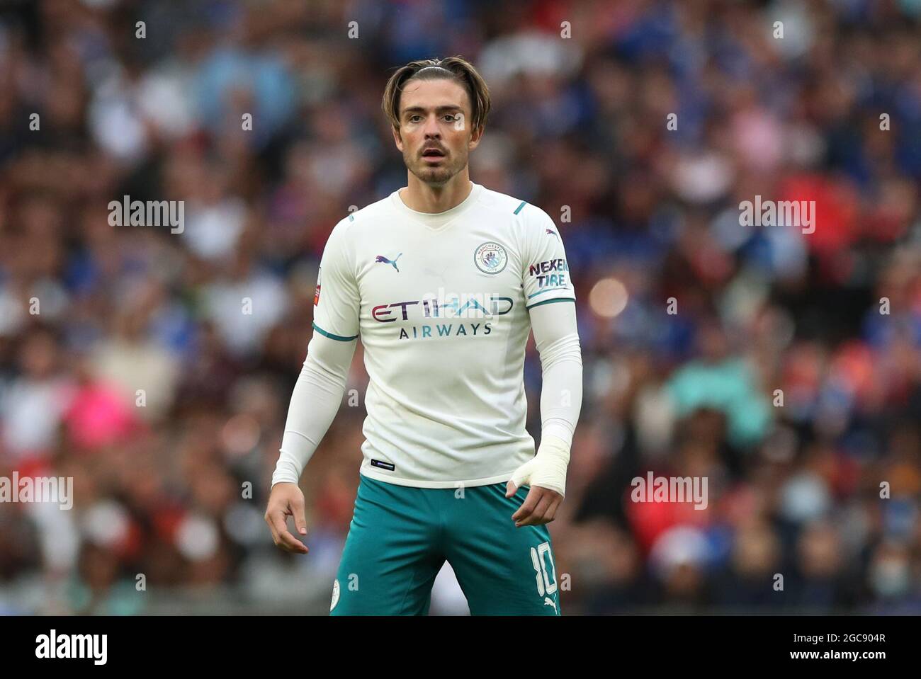 Soccer Football - FA Community Shield - Leicester City v Manchester City - Wembley Stadium, London, Britain - August 7, 2021  Manchester City's Jack Grealish in action Action Images via Reuters/Peter Cziborra Stock Photo
