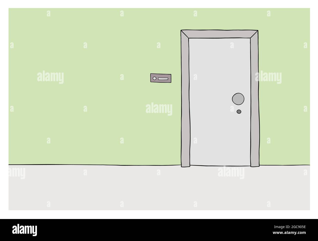 Cartoon Apartment House Exterior Door And Bell Vector Illustration Colored And Black Outlines Stock Vector Image Art Alamy