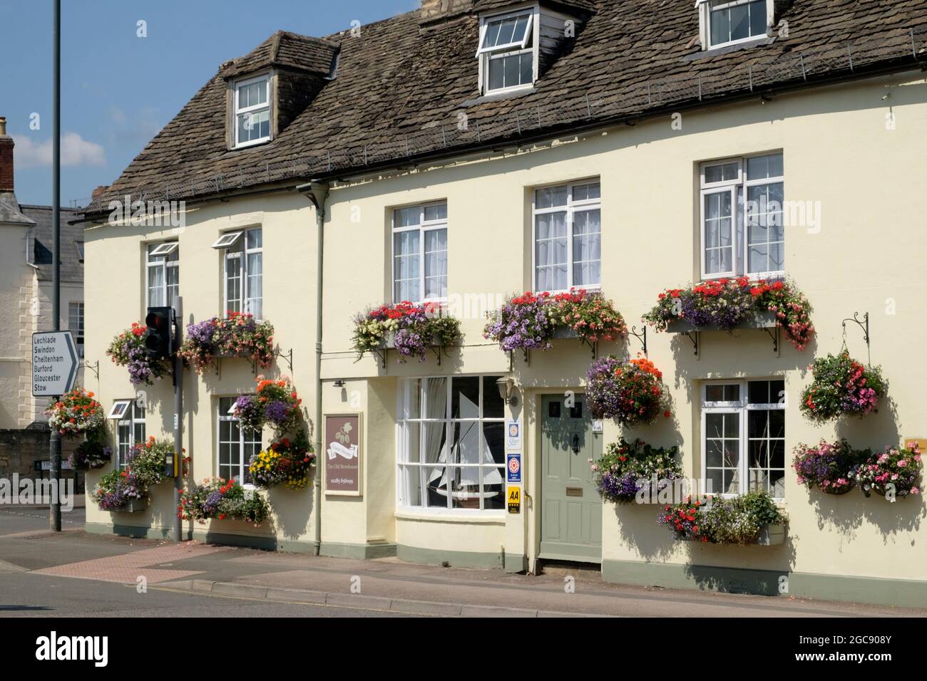 Around Cirencester, a traditional Gloucester market town in the Cotswolds. The Old Brewhouse Guest House Stock Photo