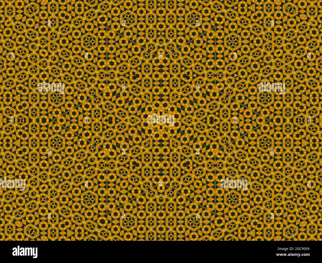 Honeycomb and bee abstract digital pattern. Honeycomb kaleidoscope print for interior decor. Islamic style geometric design patterns for tiles. Stock Photo