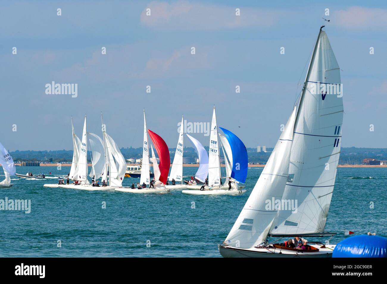 Solent Sunbeam and Flying Fifteens racing duing Cowes Week 2021, Isle of Wight, England, UK Stock Photo