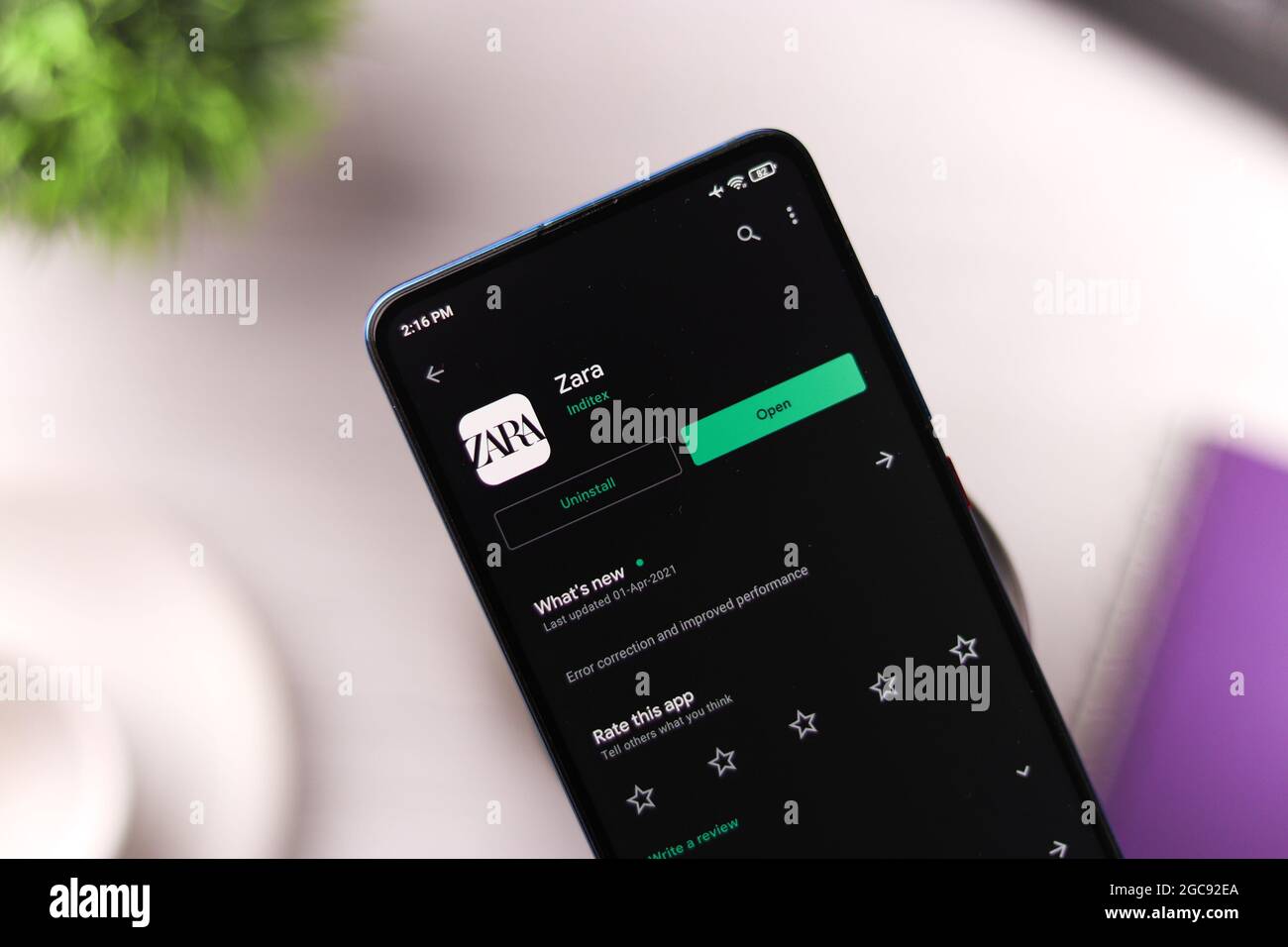 Assam, India August 6, 2021 ZARA logo on phone screen stock image