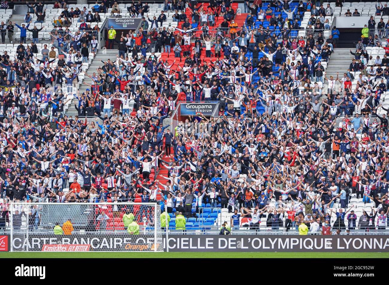 Lyon, France. 07th Aug, 2021. Lyon fans during the Ligue 1 Uber 