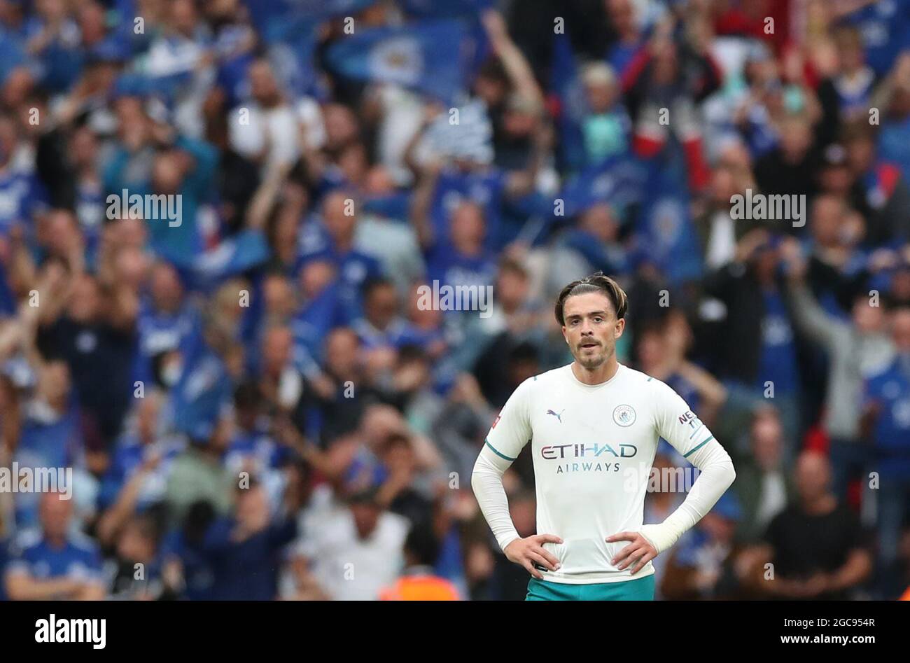Soccer Football - FA Community Shield - Leicester City v Manchester City - Wembley Stadium, London, Britain - August 7, 2021  Manchester City's Jack Grealish looks dejected after the match Action Images via Reuters/Peter Cziborra Stock Photo