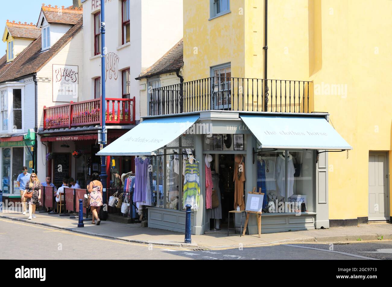 Restaurants and shops on pretty Harbour Street, in coastal Whitstable, in north Kent, UK Stock