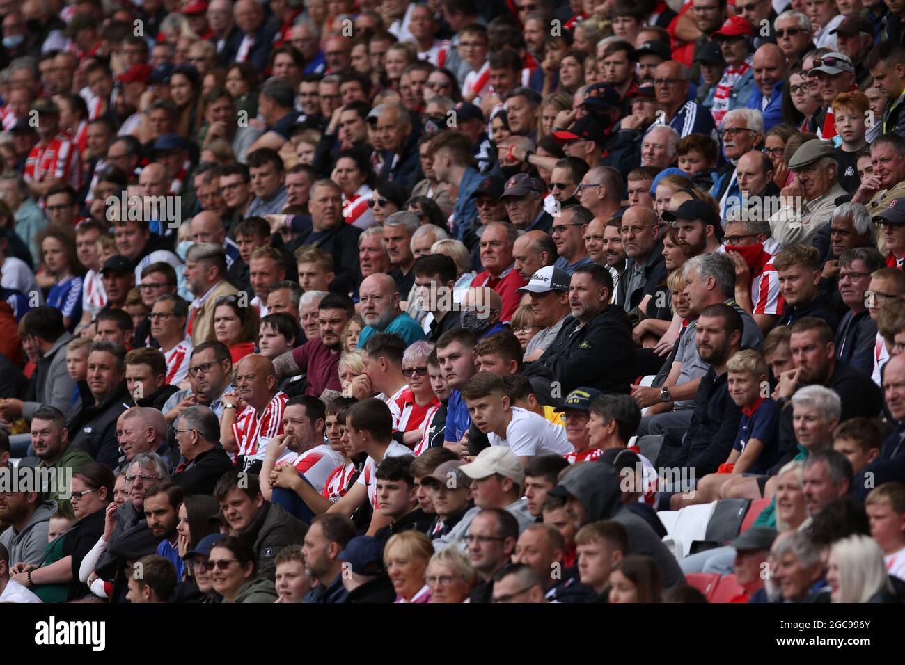 SUNDERLAND, UK. AUG 7TH General view of Sunderland fans during the Sky Bet League 1 match between Sunderland and Wigan Athletic at the Stadium Of Light, Sunderland on Saturday 7th August 2021. (Credit: Will Matthews | MI News) Credit: MI News & Sport /Alamy Live News Stock Photo