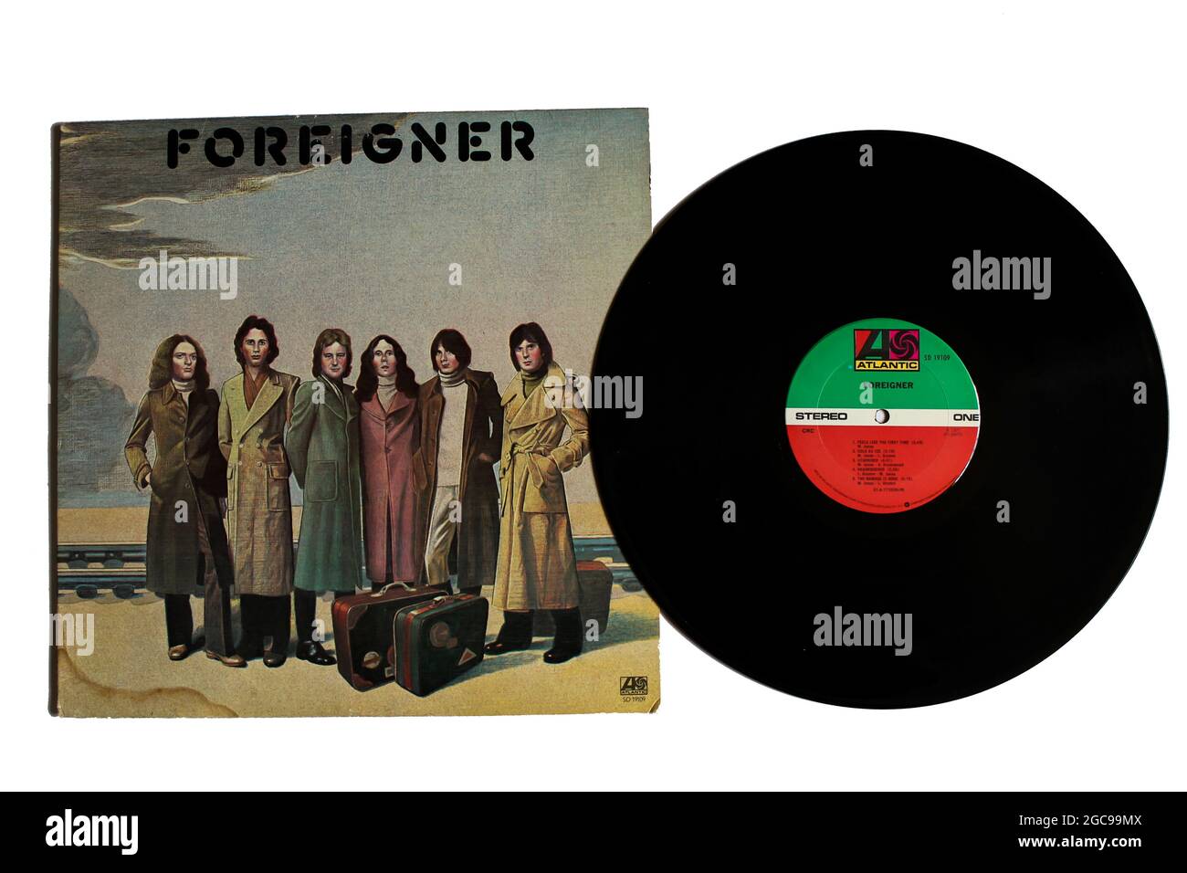 AOR and Rock band, Foreigner music album on vinyl record LP disc.  Self-titled debut studio album, Foreigner album cover Stock Photo