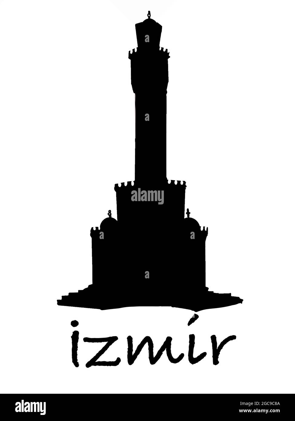 clock tower illustration izmir  text  turkey Stock Photo