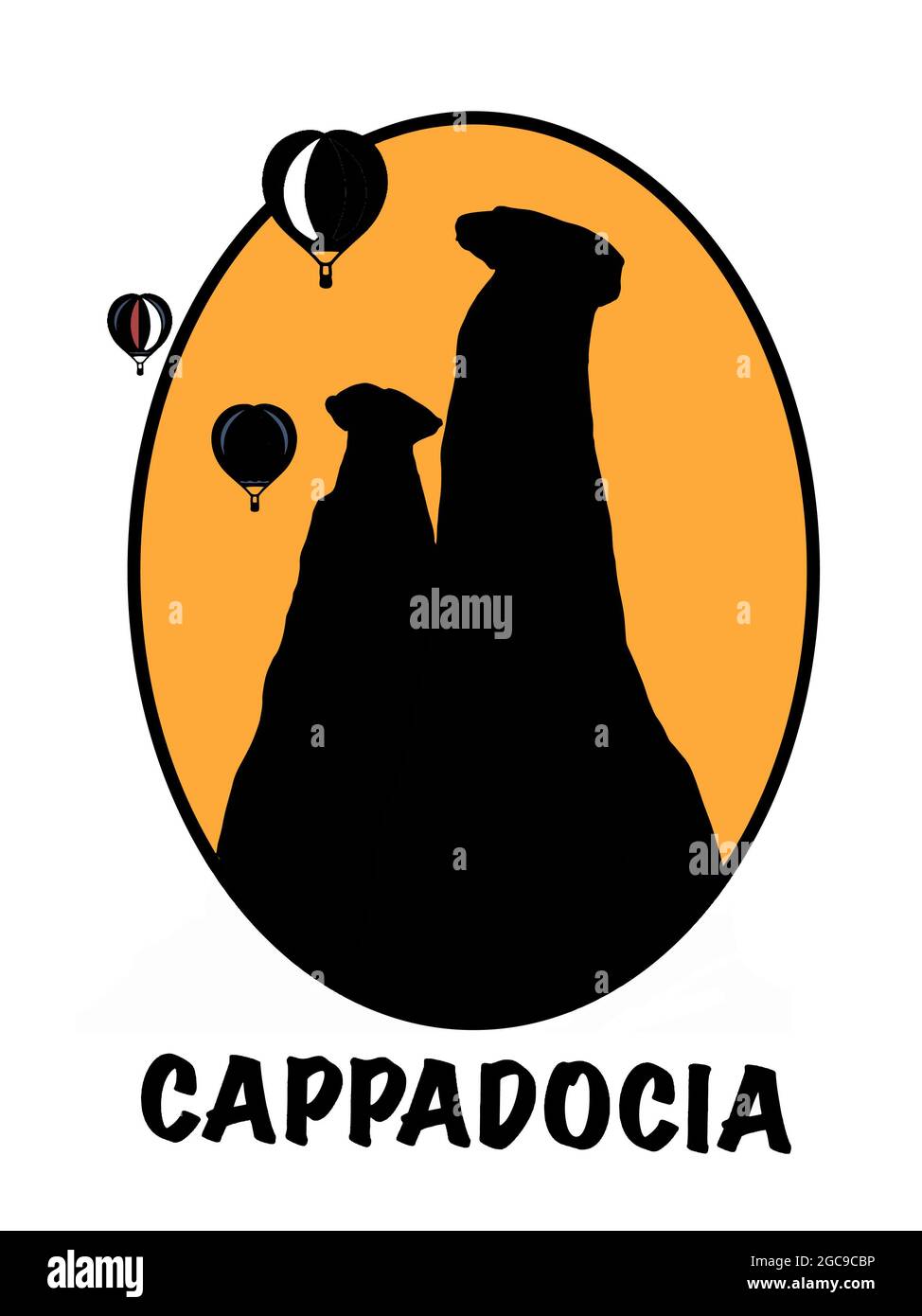 Cappadocia black  icon illustration,circle frame white background Stock Photo