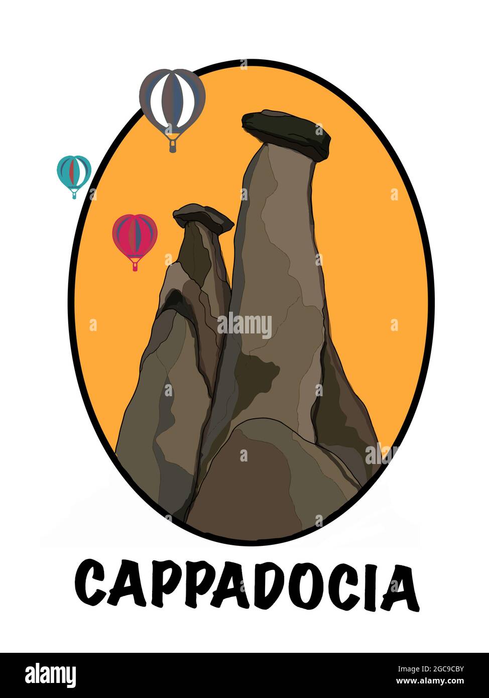 Cappadocia icon illustration,circle frame white background Stock Photo