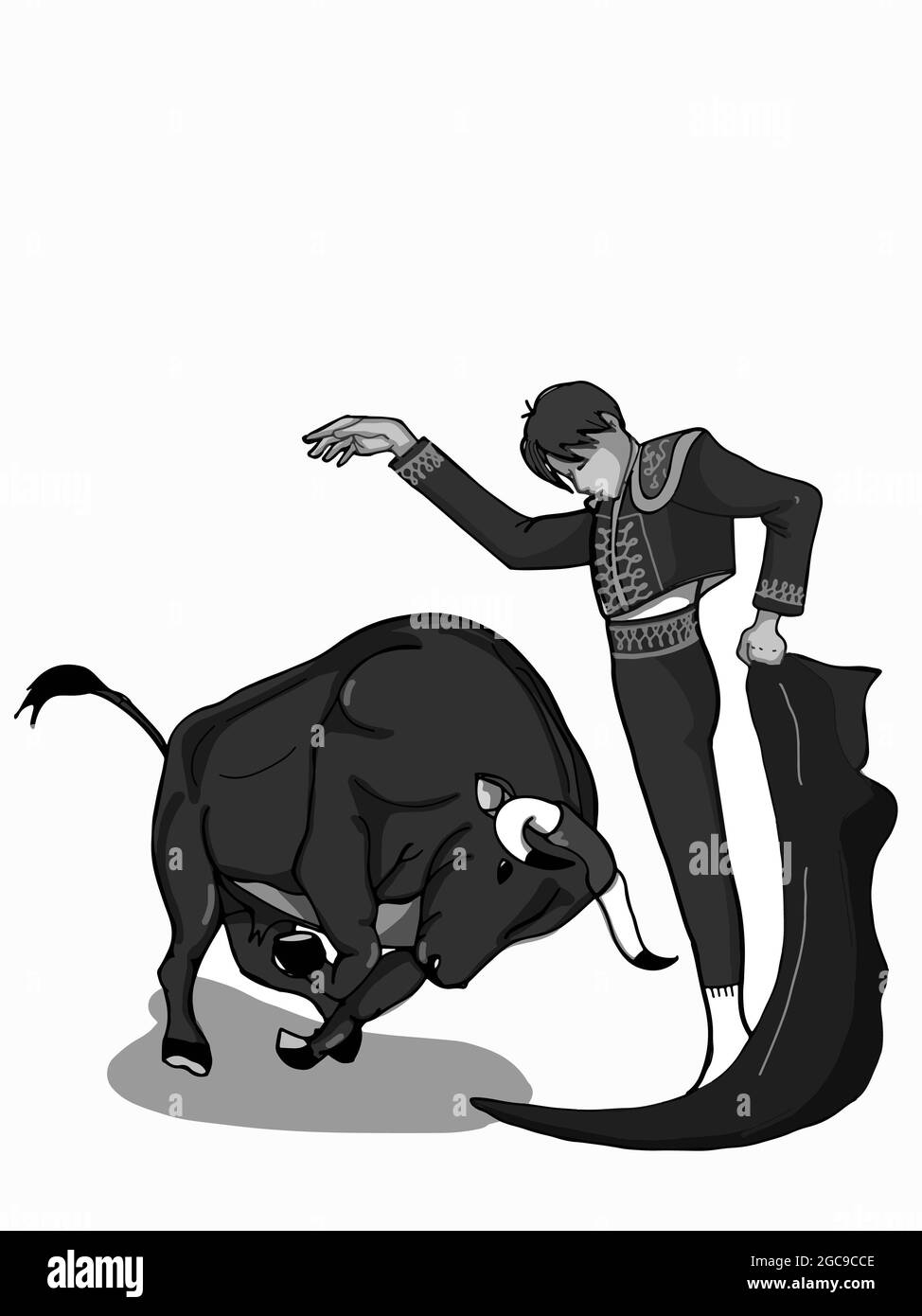 bullfighter matador illustration and bull   cartoon ,Spain ring area Stock Photo