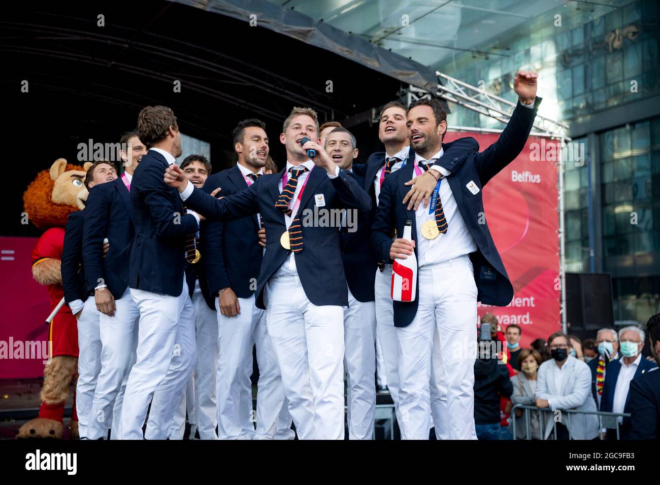 Red Lions' hockey players pictured during the celebrations for the gold