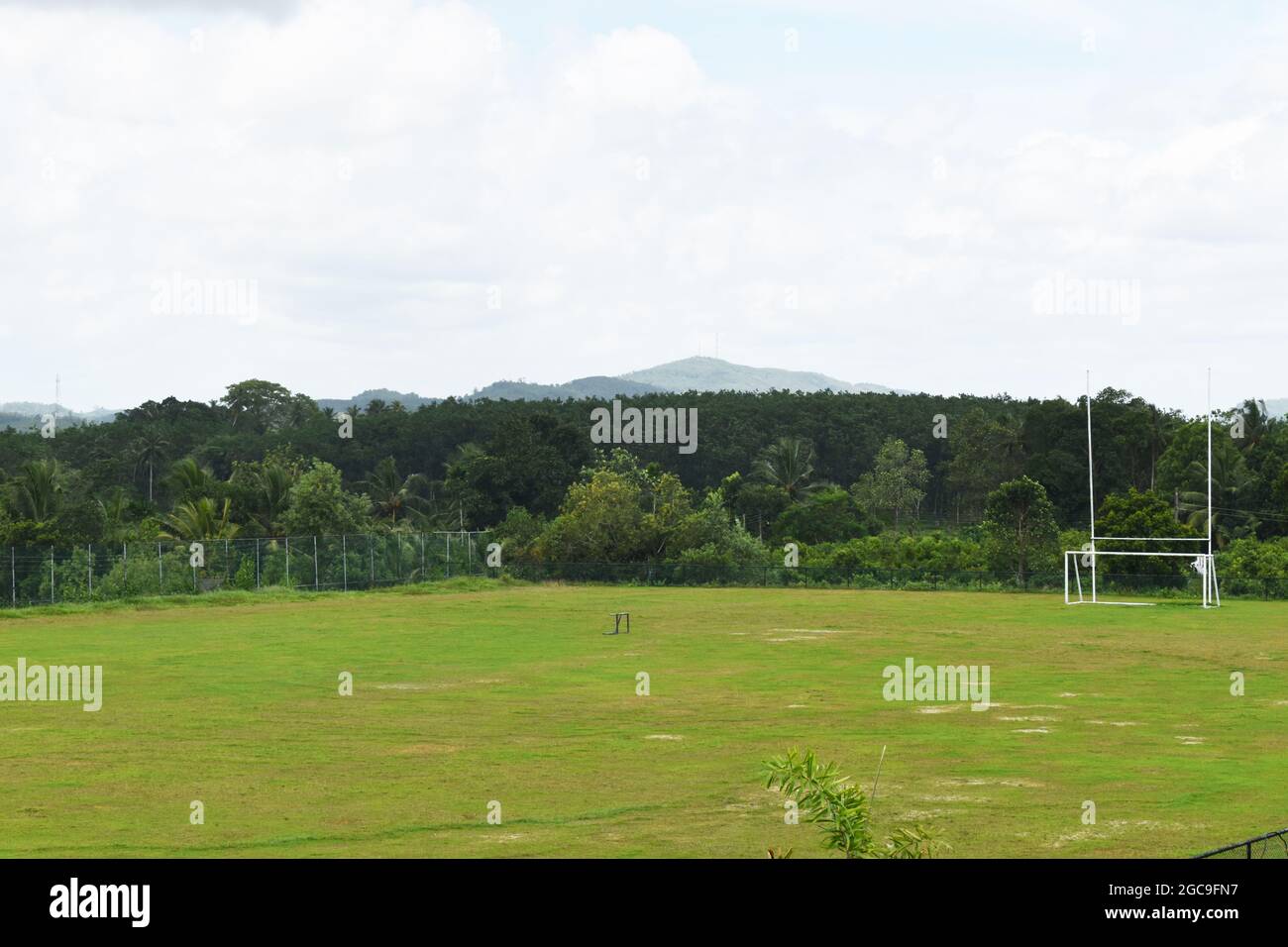 A rugby and football ground. Army Ordinance cricket grounds. Dombagoda. Sri Lanka. Stock Photo