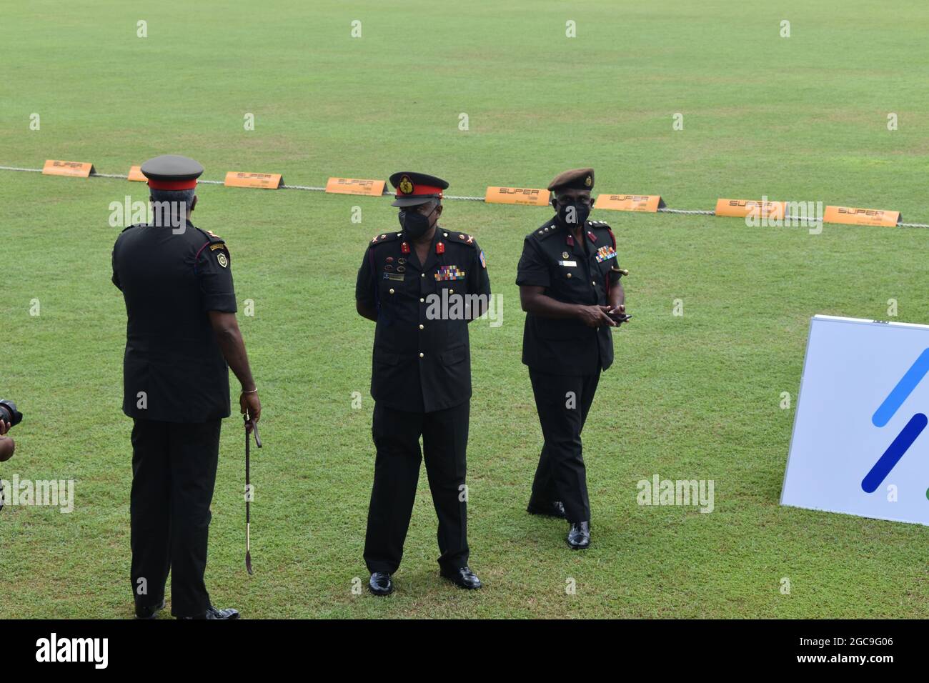Sri Lanka Army personal preparing for an opening ceremony of a sports event. Army Ordinance cricket grounds. Dombagoda. Sri Lanka. Stock Photo