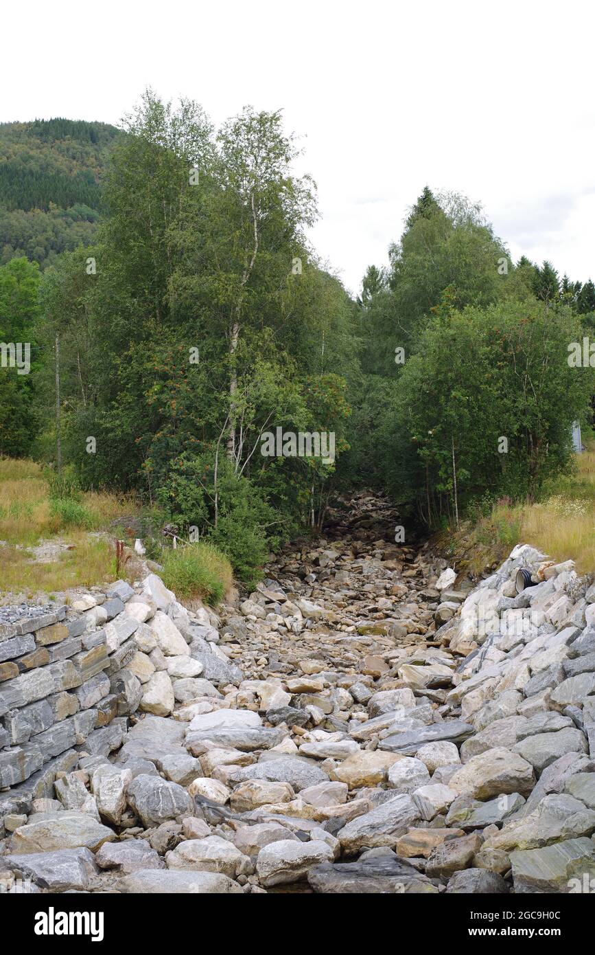 River Helgheim / Helgheim Elve, Sunnfjord, Norway in a drought Stock ...