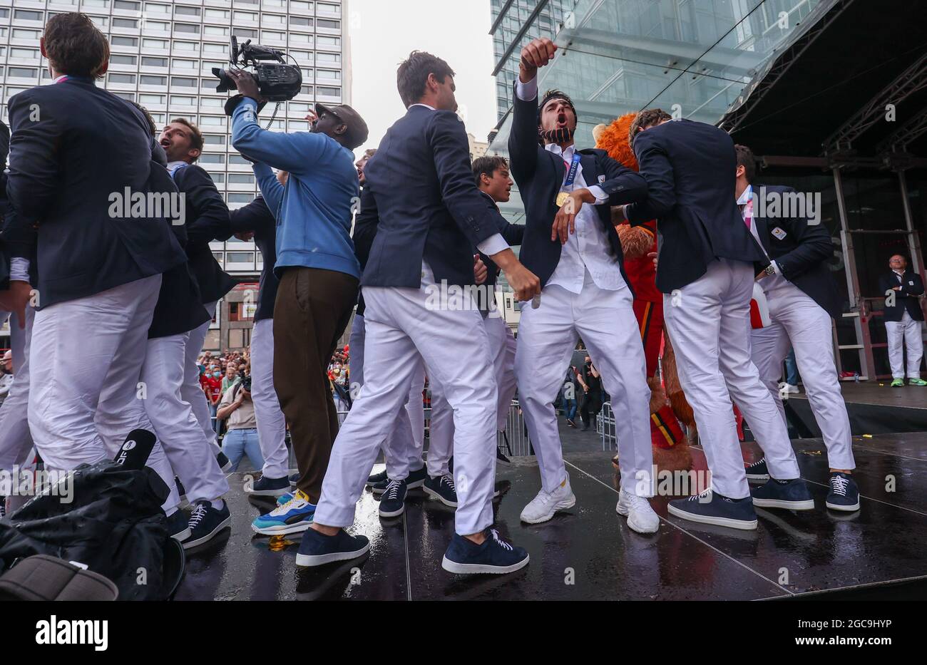 Belgium's players pictured during the celebrations for the gold medal