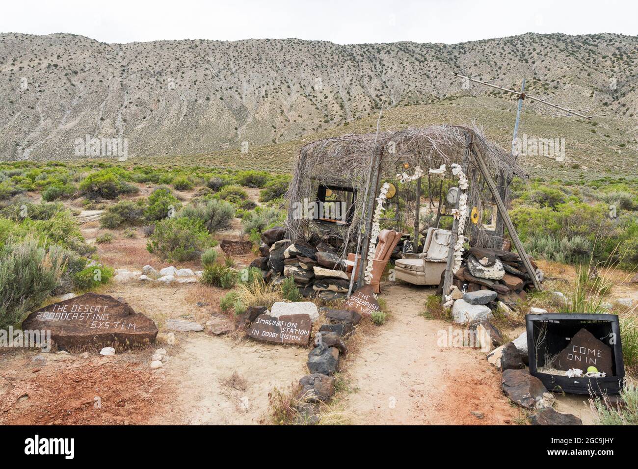 Guru road is full of quirky art in the Black Rock High Rock National Conservation Area, NV, 2020. Stock Photo