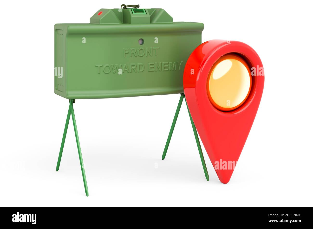 Map pointer with anti-personnel mine, 3D rendering isolated on white ...