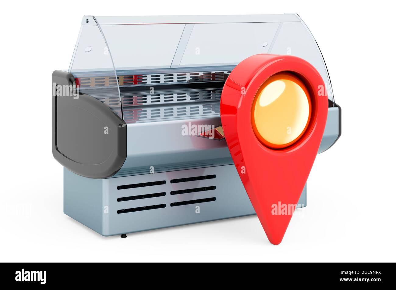 Map pointer with display case, showcase. 3D rendering isolated on white ...