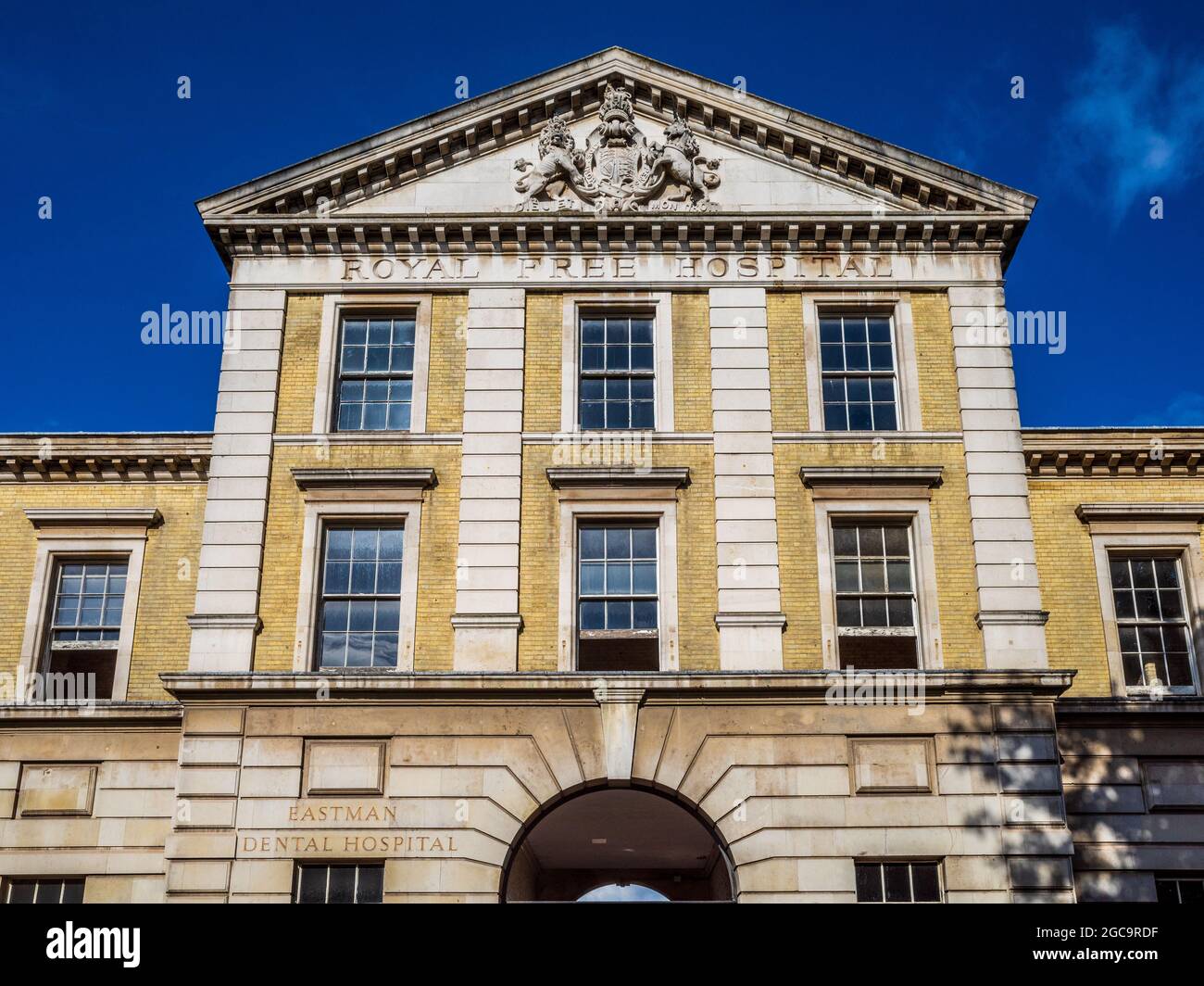 Royal Free Hospital Grays Inn Road London - Facade of the former Royal Free Hospital Sussex Wing on Grays Inn Rd London, now being redeveloped. Stock Photo