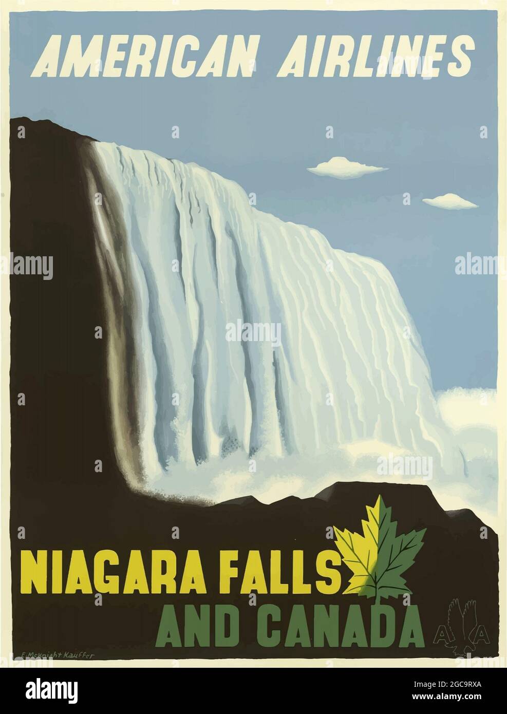 An vintage travel poster for Niagara Falls and Canada with American Airlines Stock Photo