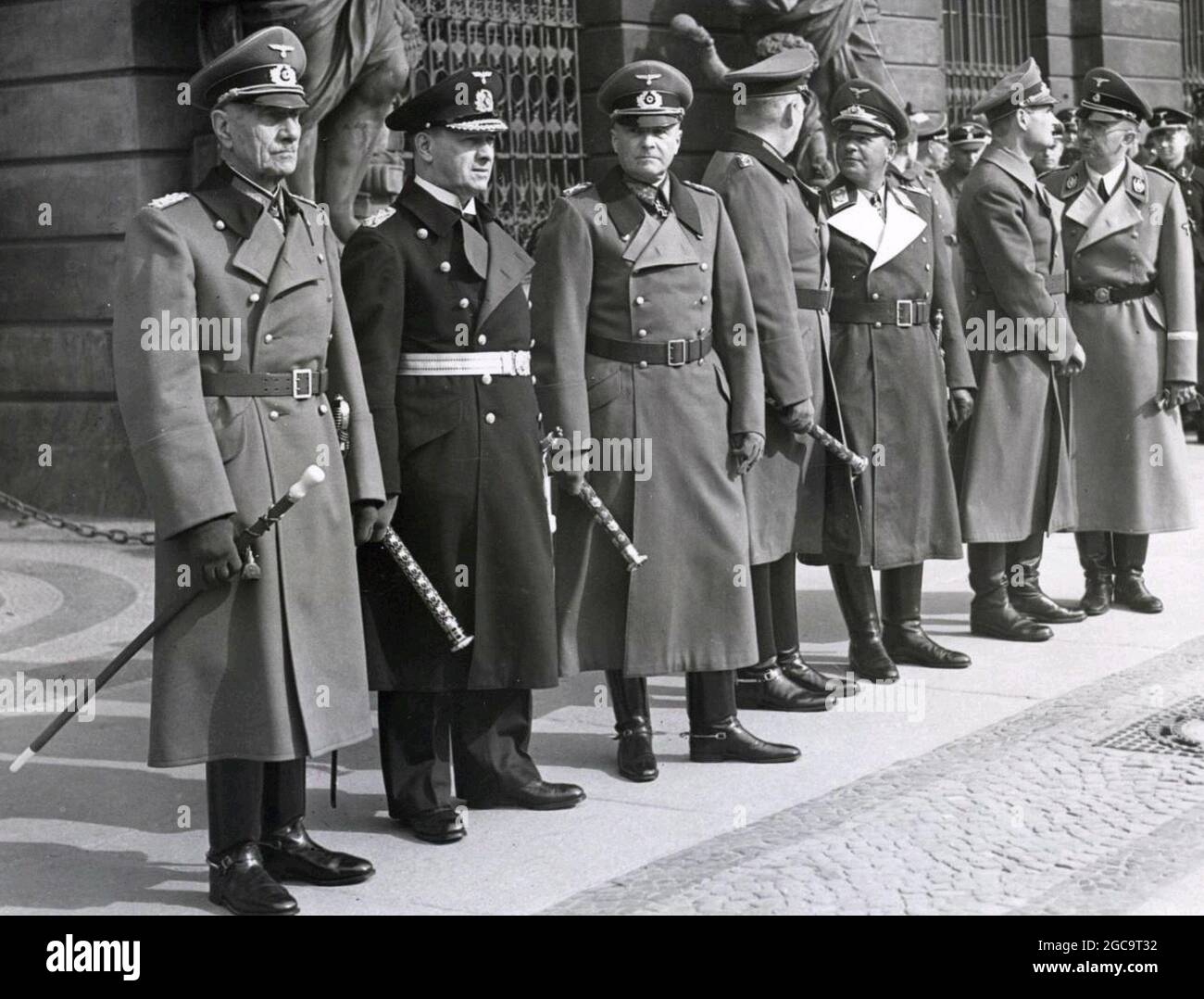 A line up of top nazi military leaders. L-R Eduard von Böhm-Ermolli,Erich Raeder, Walther von Brauchitsch,Wilhelm Keitel,Erhard Milch,Rudolf Hess, Heinrich Himmler, Stock Photo