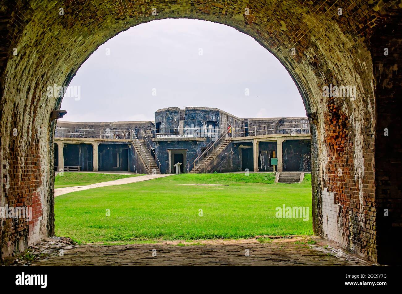 Battery Duportail is viewed from a casemate at Fort Morgan, July 31, 2021, in Gulf Shores, Alabama. Stock Photo