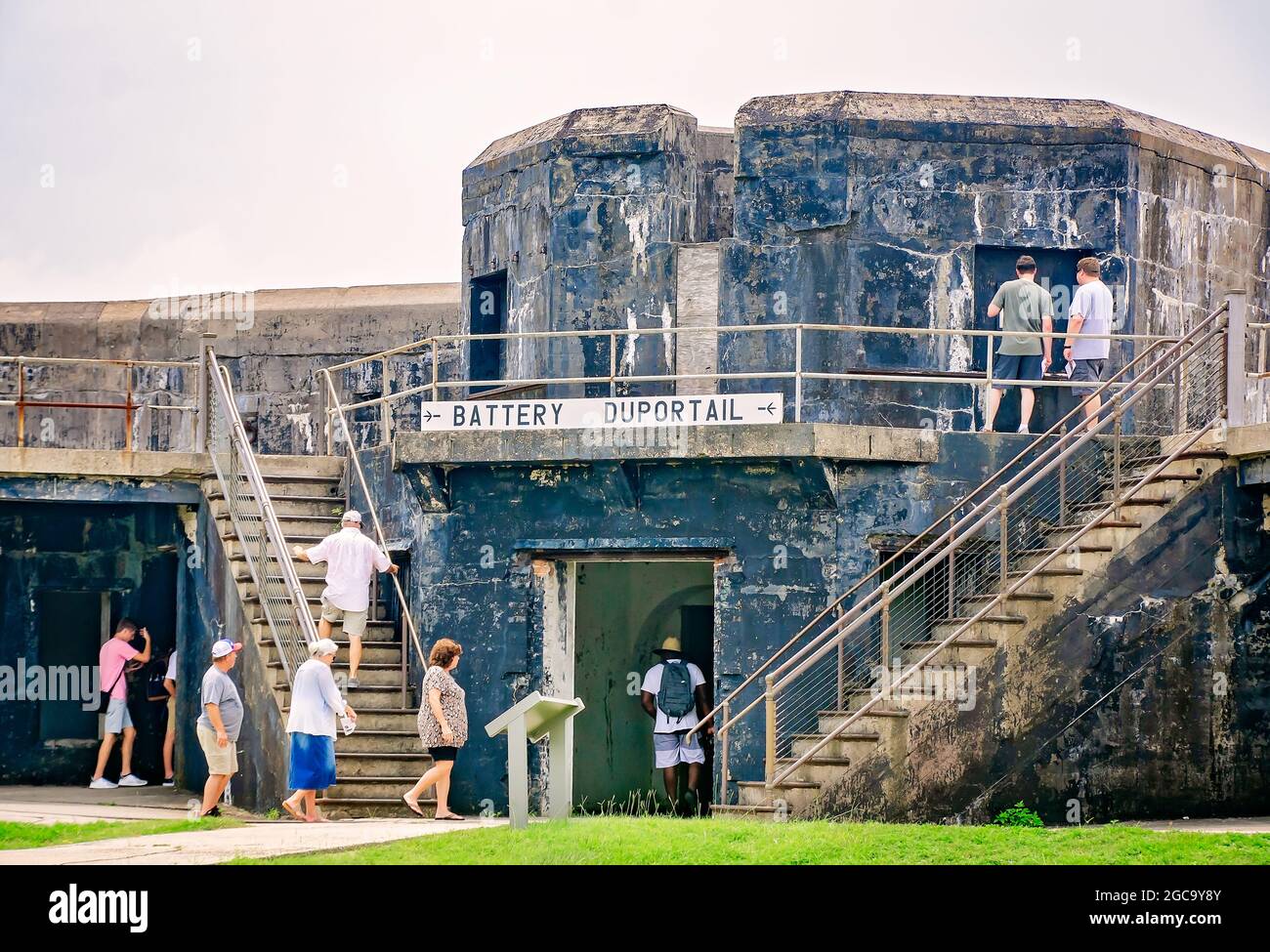 Visitors explore Battery Duportail at Fort Morgan, July 31, 2021, in Gulf Shores, Alabama. Stock Photo