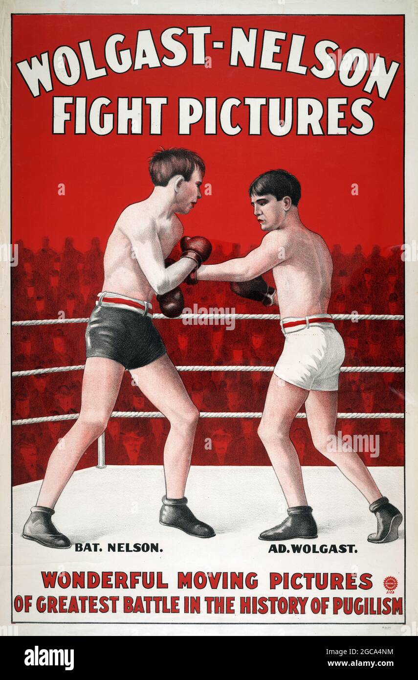 Wolgast–Nelson Fight Pictures – Wonderful moving pictures of the greatest battle in the history of pugilism. Boxing fight. Early 1900s. Stock Photo