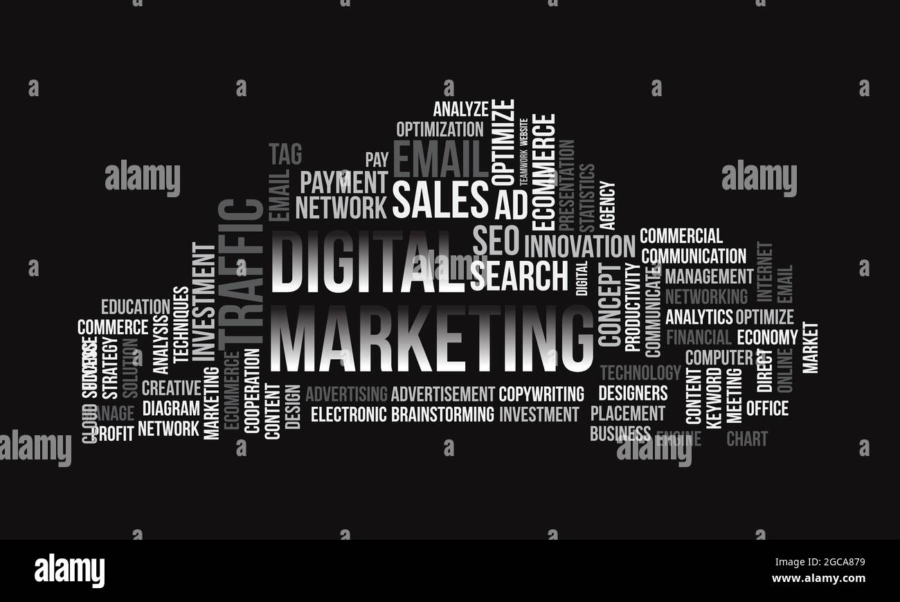 Business Concept, Digital Marketing Word Cloud Vector Template Stock Vector