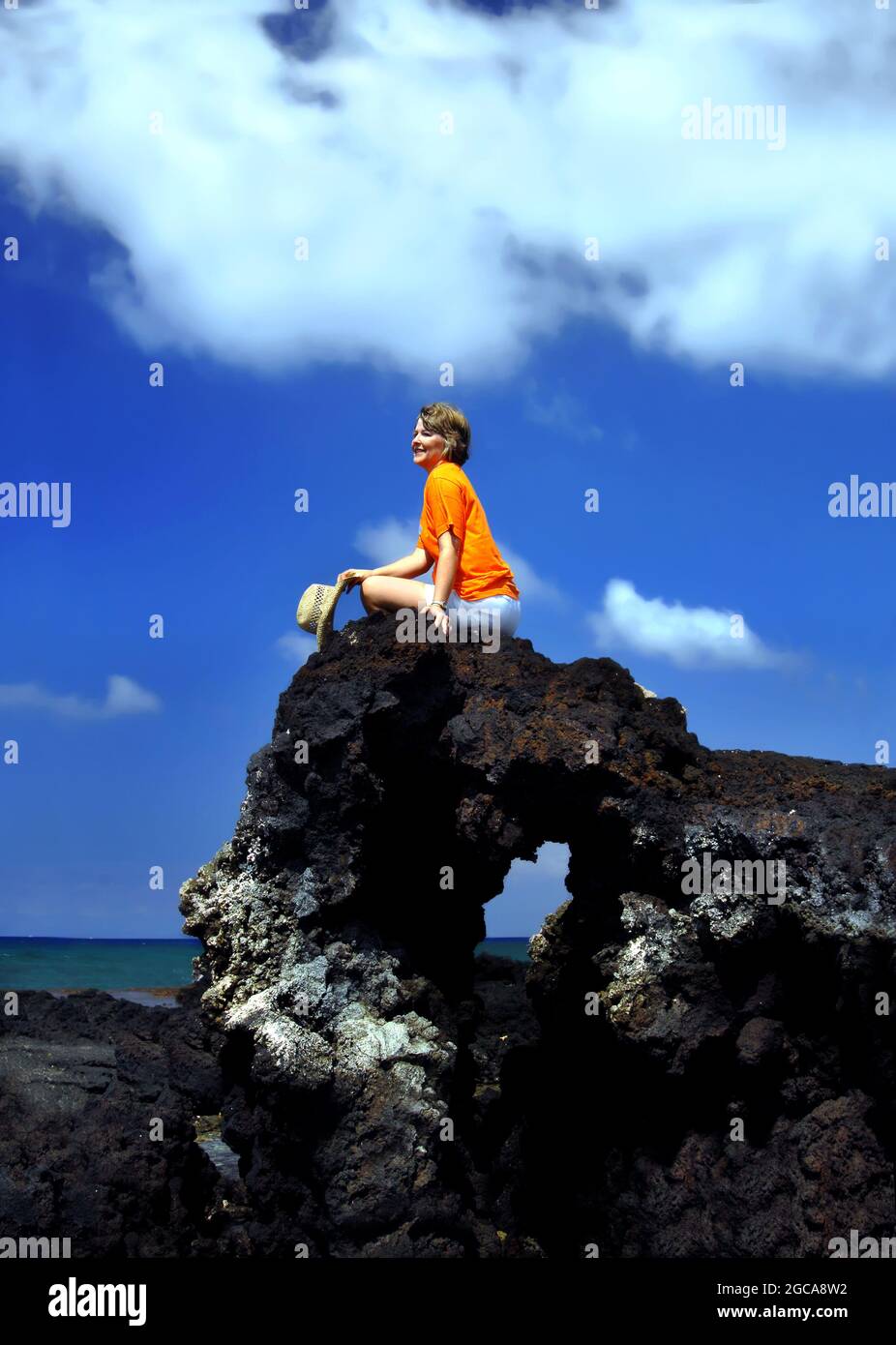black lava rock arch on the Big Island 