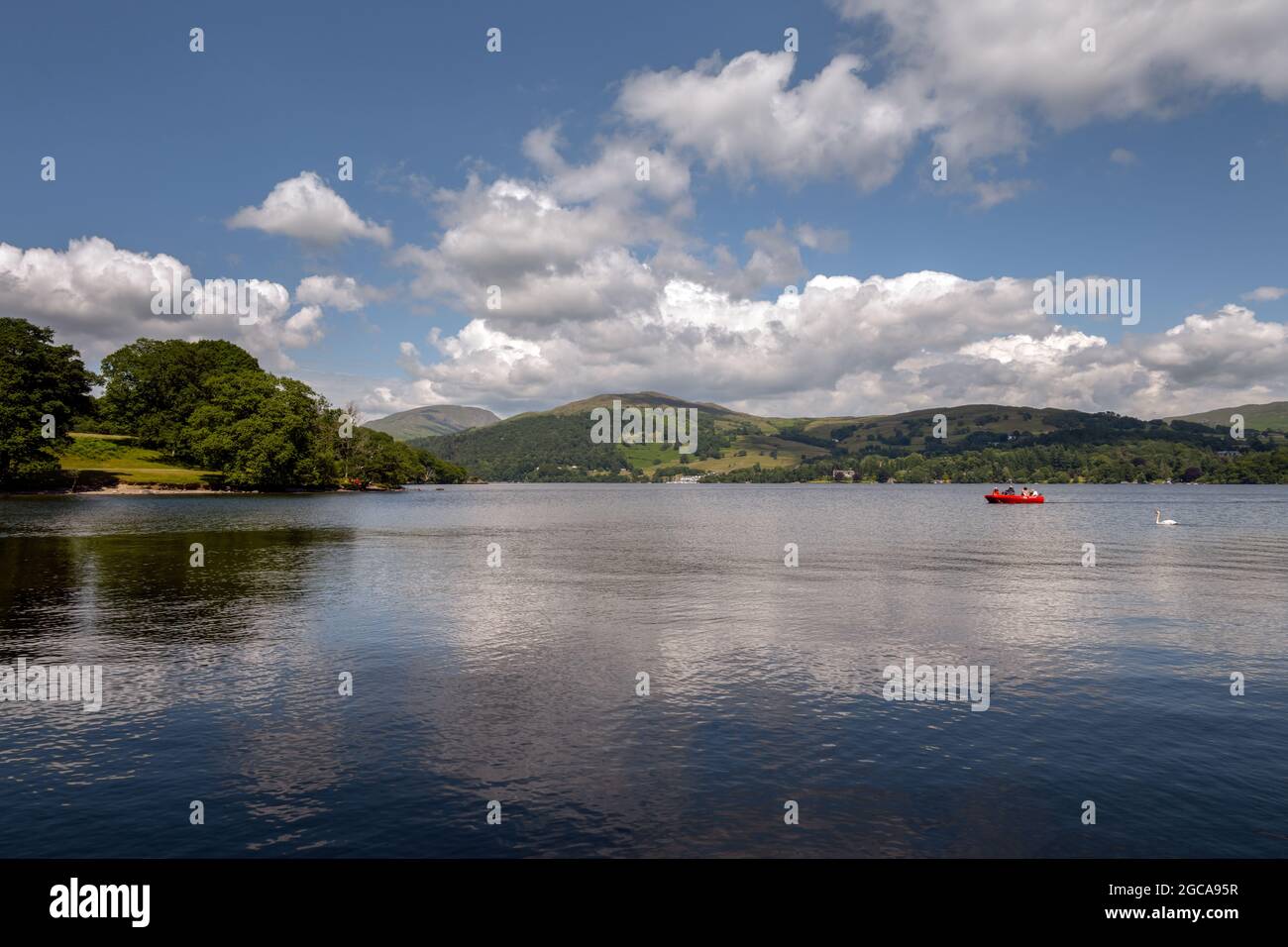 WINDERMERE, ENGLAND JULY 7th, 2021 boat on Windermere in summer