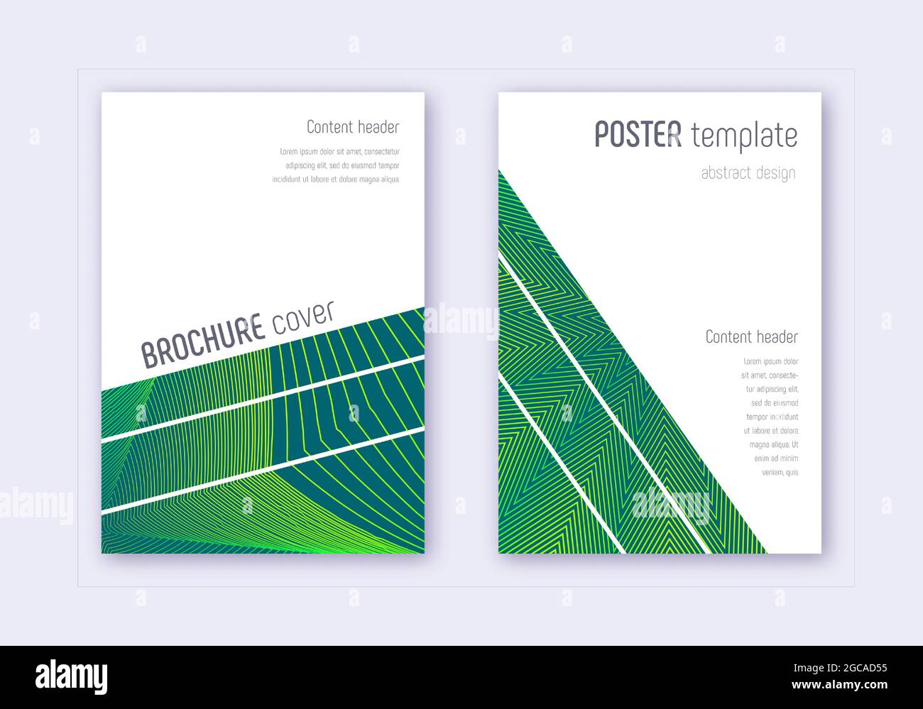 Geometric cover design template set. Green abstract lines on dark ...