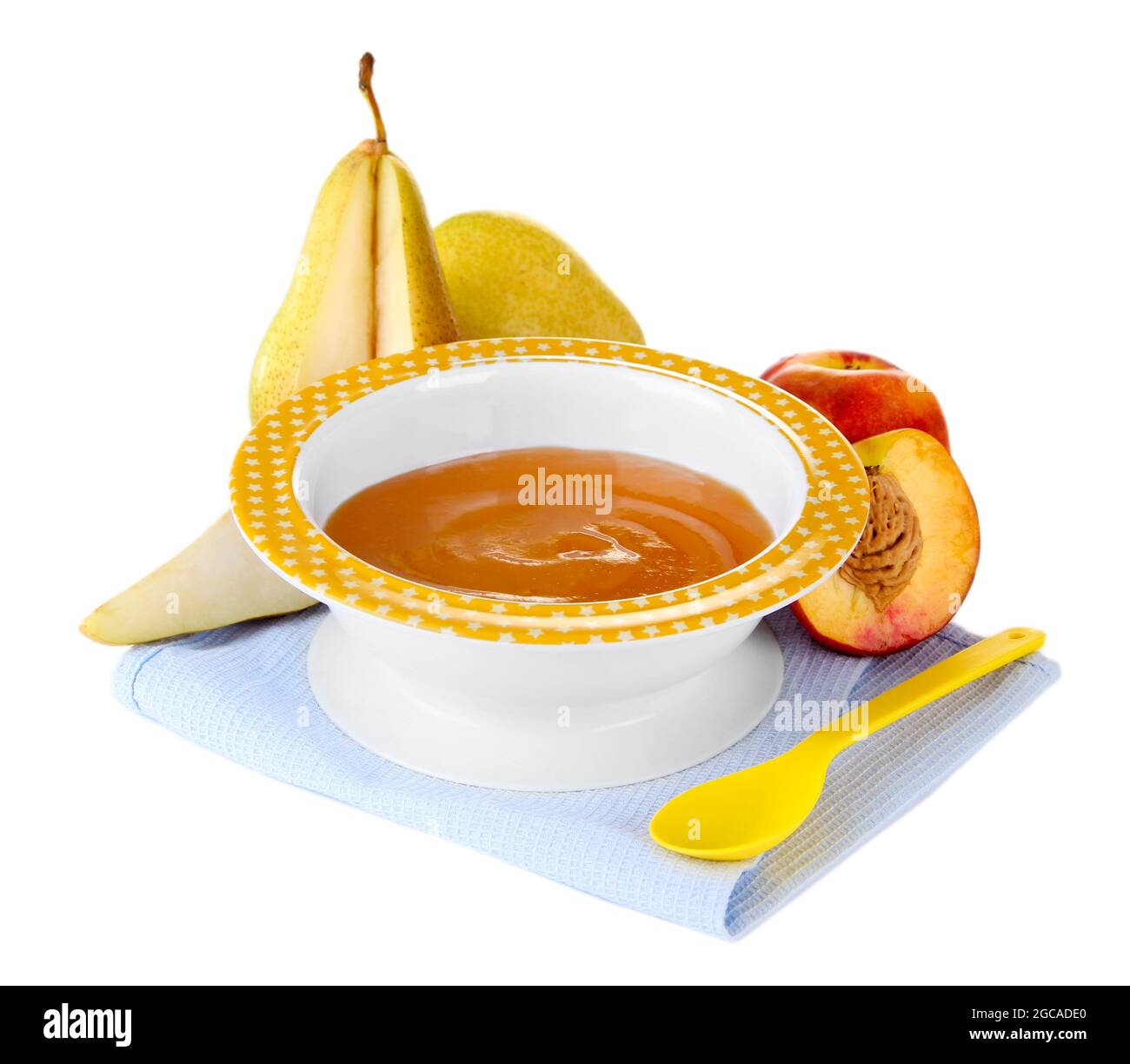 Tasty baby fruit puree isolated on white Stock Photo - Alamy