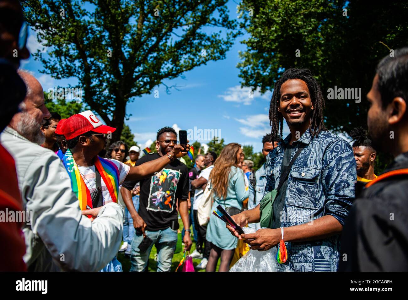 Jeangu Macrooy, who represent the Netherlands in the Eurovision Song  Contest 2020 seen during the demonstration.The annual equal rights  demonstration for the global rainbow community took place in Amsterdam. Due  to the