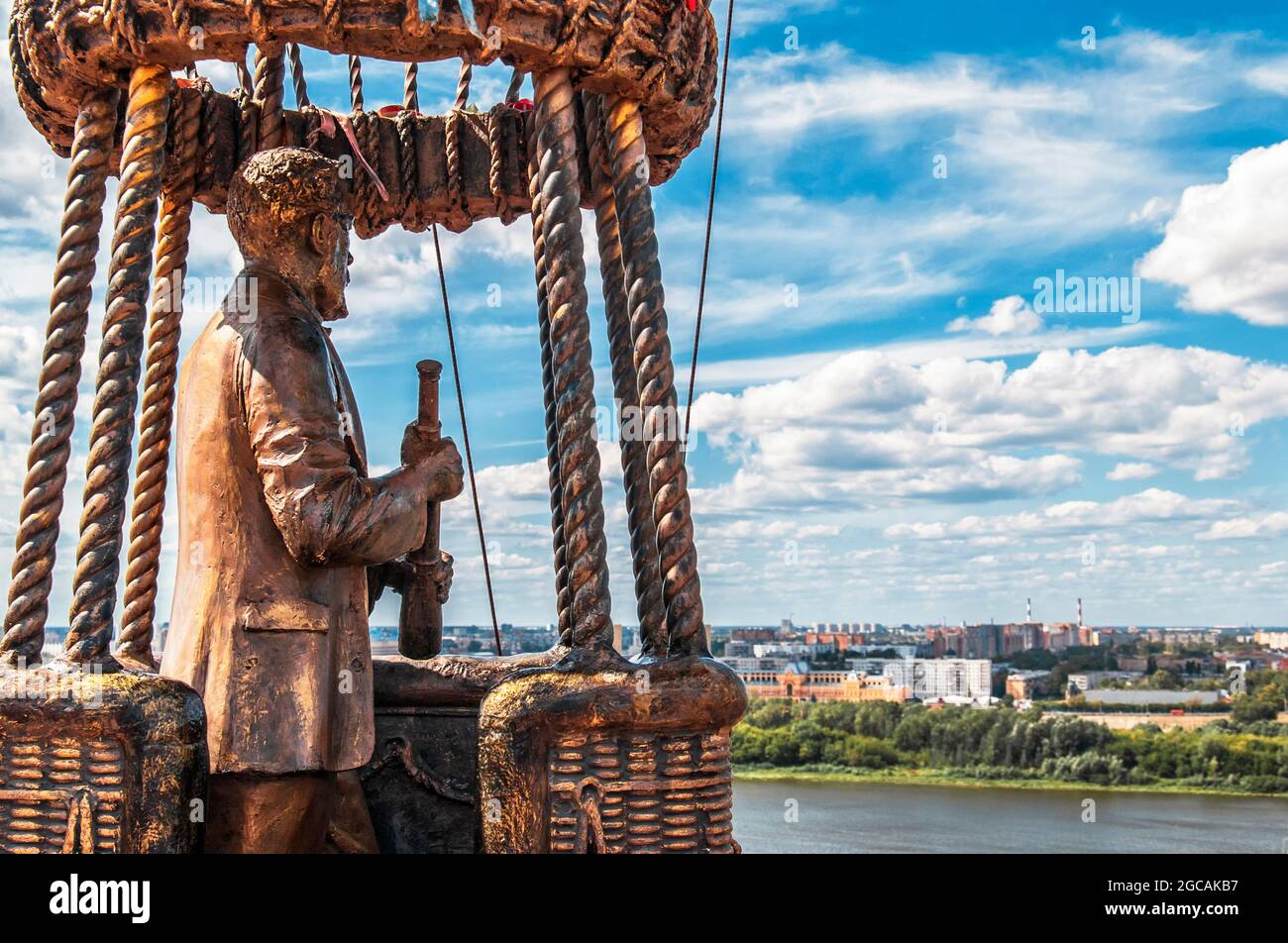 Monument to Jules Verne and the Balloon in Nizhny Novgorod, Russia on the bank of the Oka Stock Photo